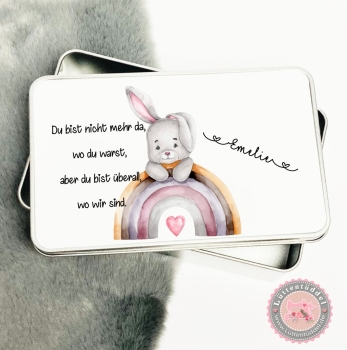 kleine Erinnerungsbox Erinnerungskiste Du bist nicht mehr da... Hase Regenbogen Andenken Sternenkind von Lüttentüddel®